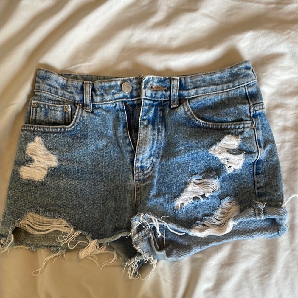 Zara Light Blue Distressed Denim Shorts